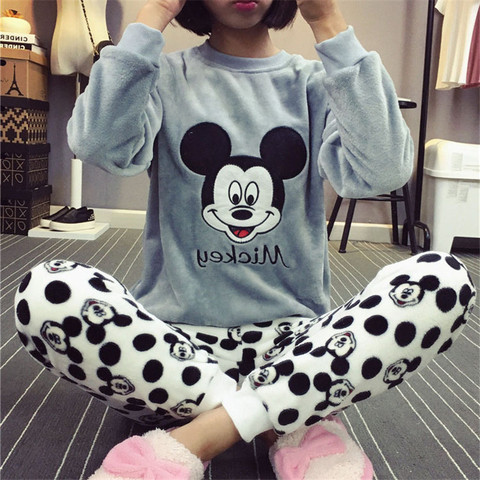 Buy Online Disney Winter Women S Pajamas Pajama Set Home Wear Long Sleeve Cartoon Pijama Set Sleepwear Women Pyjamas Thick Warm Nightwear Alitools