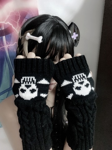 Ruibbit Gothic Harajuku Punk Style Black Skull Half Finger Long Glove Women Knit Length Sleeve Fingerless Gloves Streetwear ► Photo 1/6