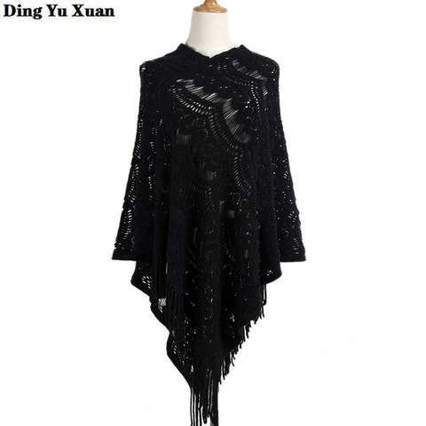 2022 Spring Asymmetric Style Crochet Poncho Fashion Jumper Hollow Out Cloak Sweater Women Knit Pullover with Tassel Cape Femme ► Photo 1/6