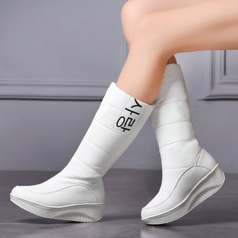 Women Down Snow Boots Girls Cotton Shoes South Korea Style Platform Wedges Mid Calf Boots Female Plush Warm Inner 2022 Fashion ► Photo 1/6