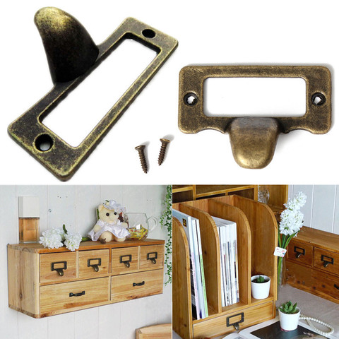 6pcs File Name Card Handle Cabinet Handles Label Hold Antique Brass Drawer Label Pull Cabinet Frame Handle File Name Card ► Photo 1/6