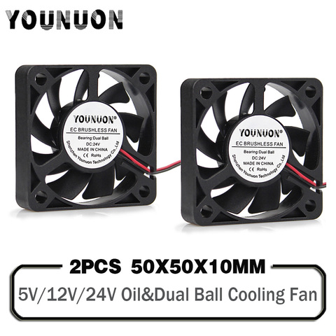 2 Pieces DC 24V 12V 5V 50MM 5010 Cooling Fan 2Pin 3PIN Ball Bearing Computer Case CPU Cooler Cooling Fan 50x50x10mm Cooler Fan ► Photo 1/6