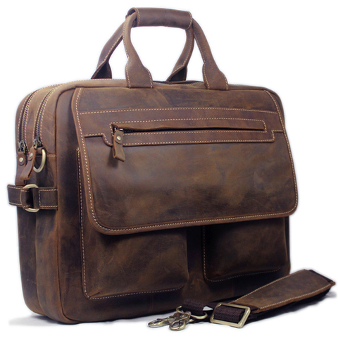 Vintage Men Leather Briefcase Handbags Business bag Crazy Horse Genuine Leather portfolio men briefcase male laptop bag office ► Photo 1/6