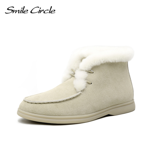 Smile Circle Women Snow Boots Natural fur Genuine Leather Ankle Boots Winter Comfortable Flat Wool Boots Women Shoes ► Photo 1/6