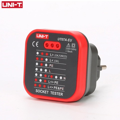 UNI-T UT07 Socket Testers Detector EU Plug Ground Neutral Fire Plug Polarity Phase Check Wiring Detection RCD Leakage Test ► Photo 1/6