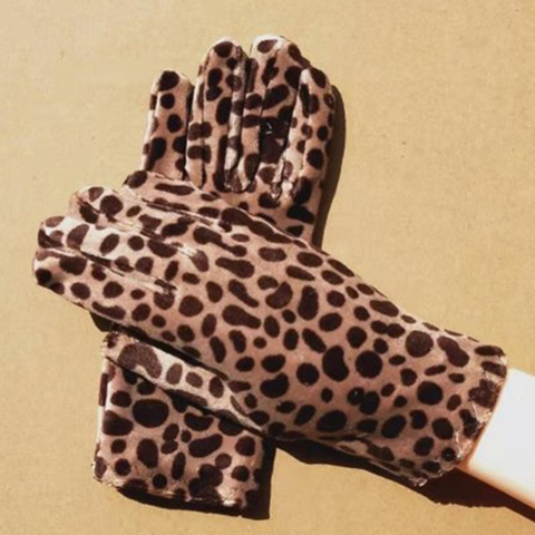 Women driving gloves gold velvet leopard gloves women sexy etiquette mittens autumn winter warm elastic cycling mittens H61 ► Photo 1/5