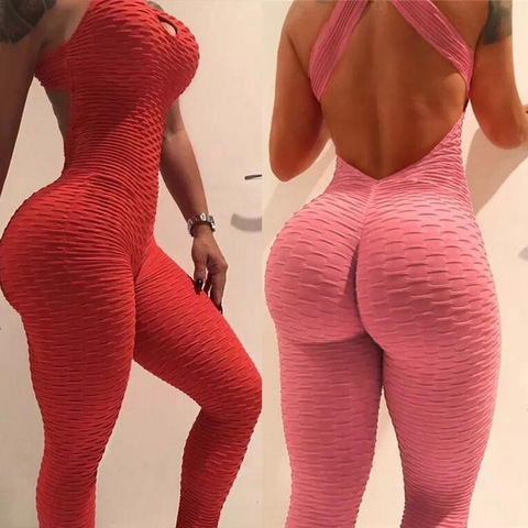 Women  Sports Yoga Set Siamese High Waist Hips Trousers Halter Top  Bandage Yoga Jumpsuit Fitness Tracksuit ► Photo 1/6