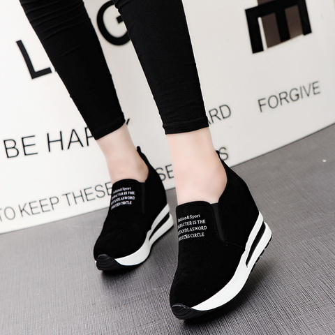 New Flock Increasing Shoes High Heels Lady Casual black Women Sneakers Leisure Platform Shoes Slip-On Breathable Height Sneakers ► Photo 1/6