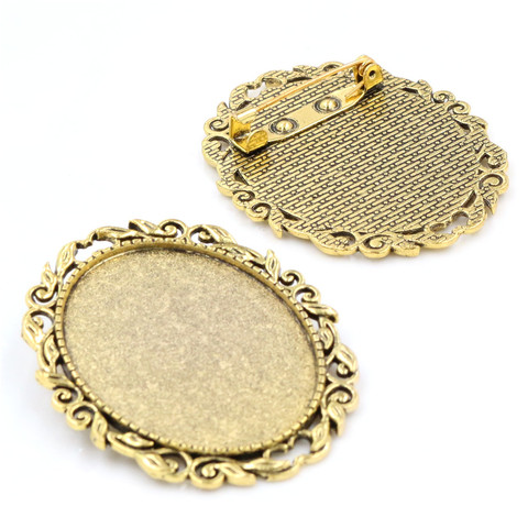 New Fashion  2pcs 30x40mm Inner Size Antique Gold  Pin Brooch Flowers Style  Base Setting Pendant (B3-19) ► Photo 1/1