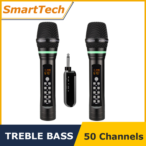 Rechargeable UHF Portable Wireless Bluetooth Karaoke Microphone Micro Echo Treble Bass Adjust Channel Home Microphones ► Photo 1/6