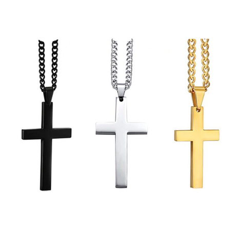 Summer Style Religious Jewelry Cross Pendant Necklace Men Women Collar Gold Color Chain Simple Stainless Steel Cross Necklace ► Photo 1/6