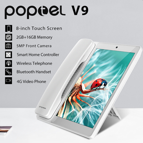 Poptel V9 Google play videophone 8 inch 2g/16g bluetooth handset for home and office  IOT device tablet phone note table support ► Photo 1/6