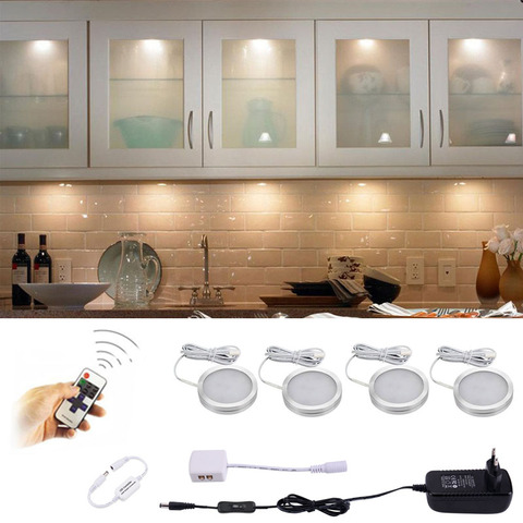AIBOO LED Under Cabinet Light kitchen Puck Under Counter lights with Wireless RF Remote Dimmable for Shelf Furniture Lighting ► Photo 1/6