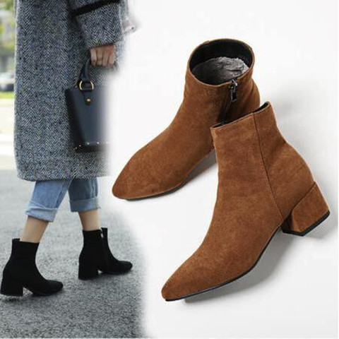 Women's Boots Pointed Toe Yarn Elastic Ankle Boots Thick Heel High Heels Shoes Woman Female Socks Boots 2022 Spring ► Photo 1/6