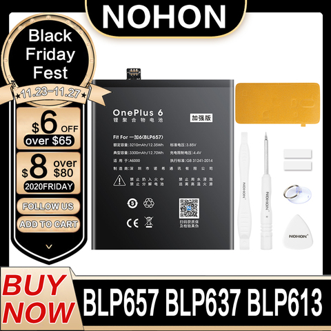 NOHON Battery For Oneplus 6 5 5T 3 One Plus 1+ BLP657 BLP637 BLP613 A6000 A5010 A5001 A3001 Replacement Original Phone Bateria ► Photo 1/6