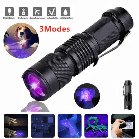 Ultra Violet LED Flashlight Blacklight Light 395/365 nM Inspection Lamp Torch Light UV Lamp Zoomable 3 Modes Ultraviolet Lamp ► Photo 1/6