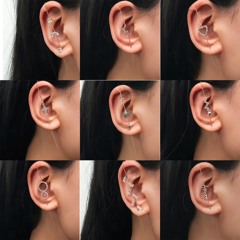 Modyle New Ear Needle Wrap Crawler Hook Earrings for Women Auricle Diagonal Stud Copper Inlaid Zircon Piercing Earrings /1 Pc ► Photo 1/6