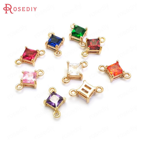 (37097)10PCS 10x6.5MM 24K Champagne Gold Color Brass and Zircon 2 Holes Square Connect Charms Pendants Jewelry Making Supplies ► Photo 1/6