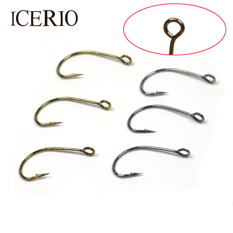 ICERIO 40PCS Lure Single Spoon Hooks Big Eye/Ring Fly Tying Hook Trout Fishing Fly Hooks ► Photo 1/4