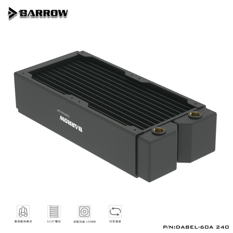 BARROW 60mm Thickness Copper 240mm Radiator Computer Water Discharge Liquid Heat Exchanger G1/4 Threaded use for 12cm Fans ► Photo 1/1