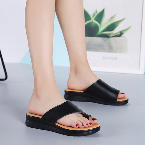 Top Quality Genuine Leather Flat platform Women Shoes Wedge Correction Sandal Summer Female Slippers Orthopedic Bunion Corrector ► Photo 1/6