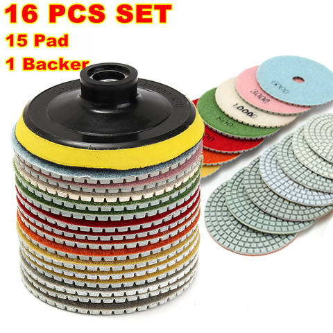 16pcs Diamond Polishing Pads Kit 4 inch 100mm Wet/Dry for Granite Stone Concrete Marble Polishing Use Grinding Discs Set ► Photo 1/6