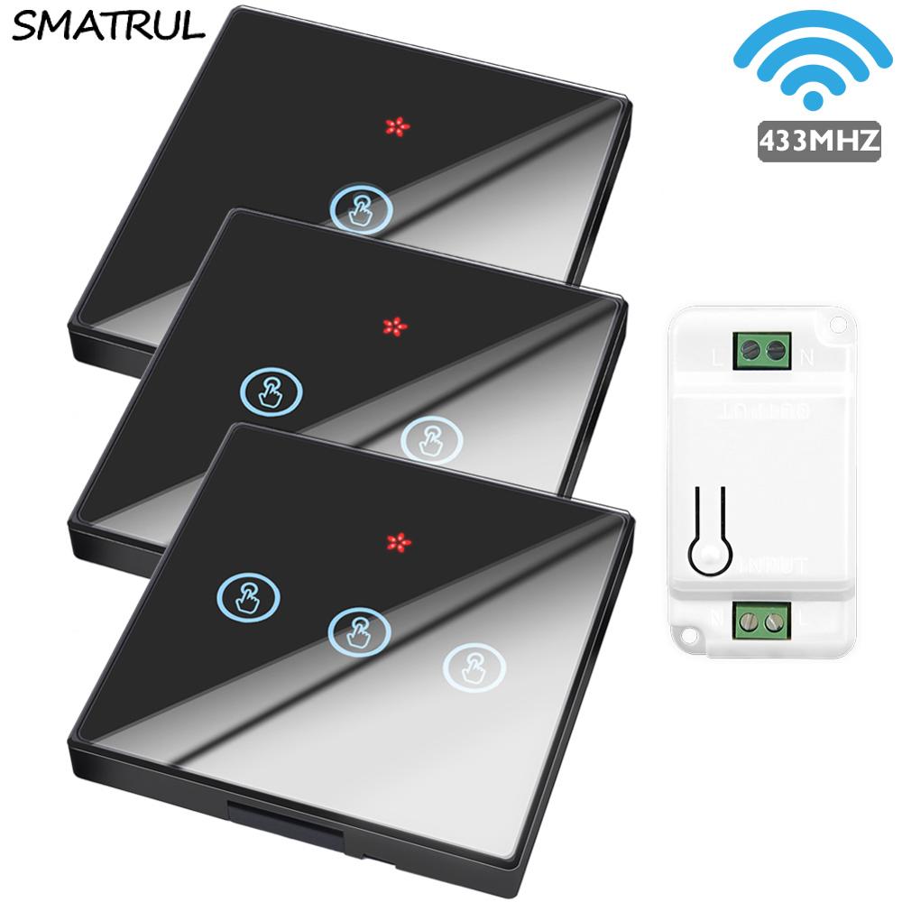 Smart Home EU Glass Panel Wall Touch Switch RF 433MHZ Wireless Remote Control 