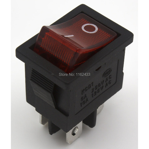 10pcs / lot KCD1-201N perforate 19 x 13 mm 4 pin ON - OFF boat rocker switch power switch with 220V light KCD1-104N ► Photo 1/6