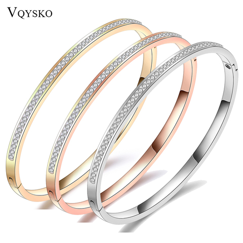 Fashion Jewelry Bangle Bracelets With Two Line Crystal Rhinestone Pave Stainless Steel Opening Bangle For Women Accessories ► Photo 1/6