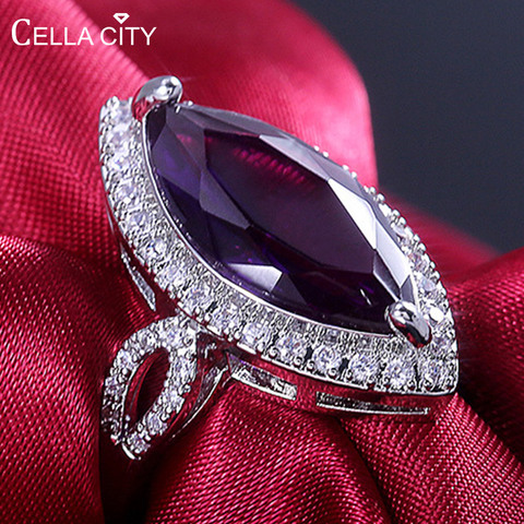 Cellacity Classic Silver 925 Rings With 10*20mm Big Amethyst Gemstone Horse Eye Zircon Lady Fine Jewelry Women Party Wholesale ► Photo 1/6