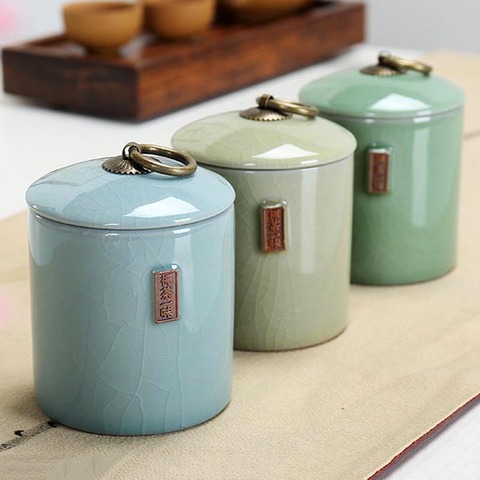 3 Colors Tea Box Pottery Jar Long Jing Tea Storage Airtight Pots Coffee Organizer Storage Tanks Kitchen Food Container With Lid ► Photo 1/6