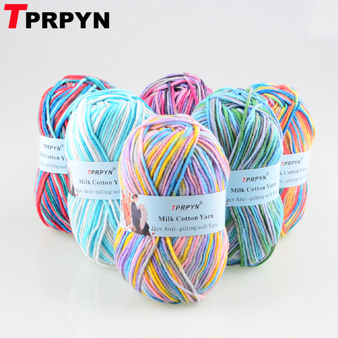 TPRPYN 1Pc=50g 100M Fancy Yarn For Knitting Milk Cotton Blended Worsted Crochet Yarn To Knit Rainbow Line Threads Knitted DIY ► Photo 1/6
