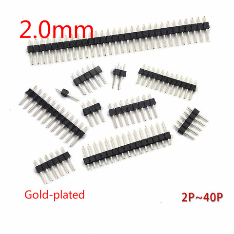10PCS/Lot 2.0mm Male Header Pins 1*2/3/4/5/6/7/8/9/10/12/15/20/40P 2mm Single Row Pin Header Strip Connector Gold-plated copper ► Photo 1/4
