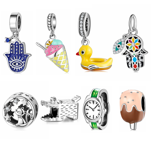 Cone Ice Cream Yellow Duck Hand 925 Sterling Silver Charms For jewelry making Pendants Fit Original Charm European Bracelets ► Photo 1/6