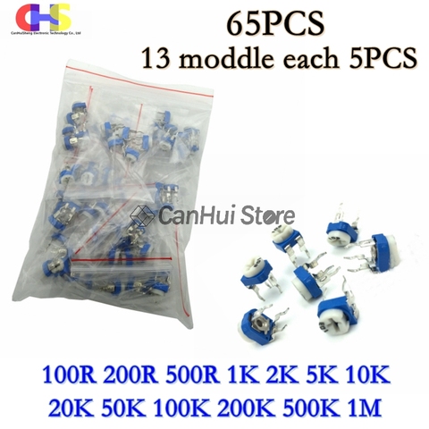 13values*5pcs=65pcs Trimming Potentiometer RM-065 top adjustment 100R-1M RM065 Variable Resistors Assorted Kit 100R 200R 1K 10K ► Photo 1/4