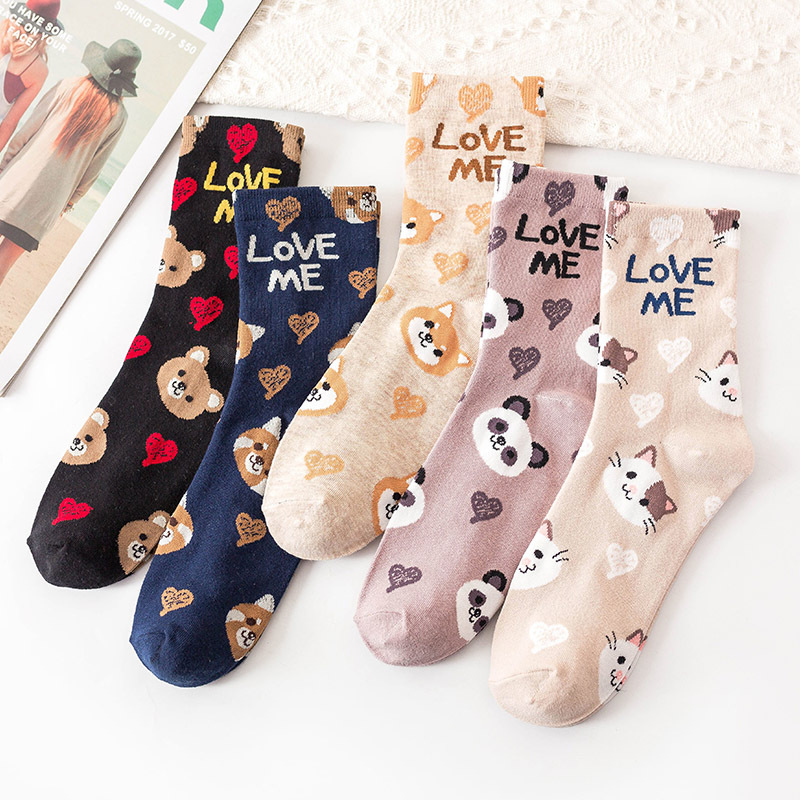 Women Cartoon Socks Dog Animal Print Cotton Casual Ankle Kawaii Cute Socks Gifts 