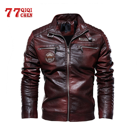 Leather Jacket Men Winter fleece Motorcycle PU Leahter jacket Male  Stand Collar Casual Windbreaker ropa de hombre Slim Coat ► Photo 1/6