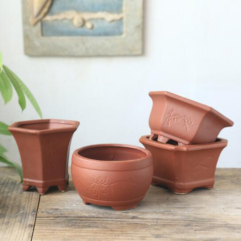 Red Clay Breathable Flowerpot Ceramic Succulent Plant Pot Vase Bonsai Planter Flower Container Living Room Balcony Home Decor ► Photo 1/5