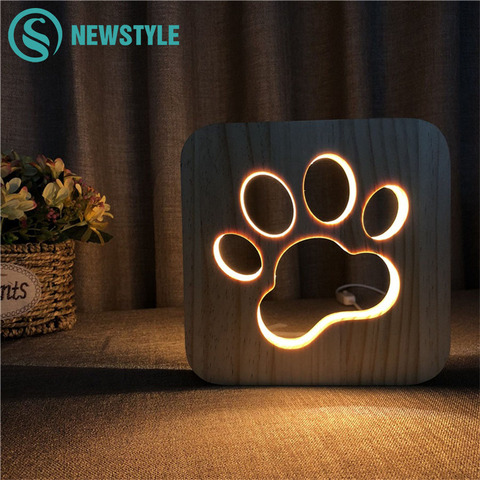 Wooden Dog Paw Cat Animal Night Light 3D Lamp USB Powered Desk Lights For Baby Christmas New Year Gift ► Photo 1/6