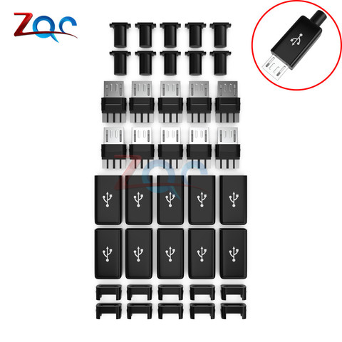10 sets DIY Micro USB Male Plug Connectors Connector Kit with Covers Black ► Photo 1/6