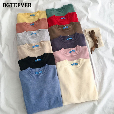BGTEEVER New Autumn Winter Basic Knitted Sweater for Women Casual O-neck Loose Solid Female Pullovers Jumpers 2022 Knitting Tops ► Photo 1/6