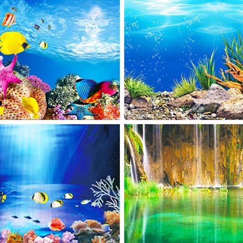 Aquarium Landscape Sticker Poster Fish Tank 3D Background Painting Sticker Double-sided Ocean Sea Plants Backdrop Aquarium Decor ► Photo 1/6