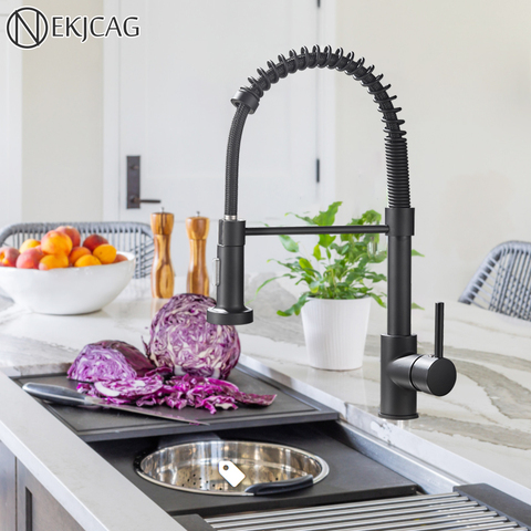 Matte Black Kitchen Faucet  360 Degree Rotation Sink Crane Two Water Outlets  Hot Cold Water Mixer Taps Deck Installation ► Photo 1/6