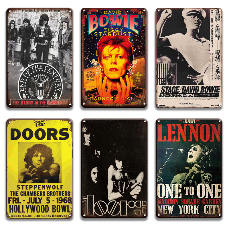 Retro Rock Sign Wall Sticker Decorative Plaque Lennon Metal Poster Tin Man Cave 