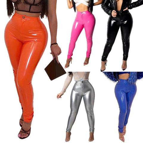 Fashion High-waist Leather Pants Pencil Skinny Women Faux Leather Leggings  