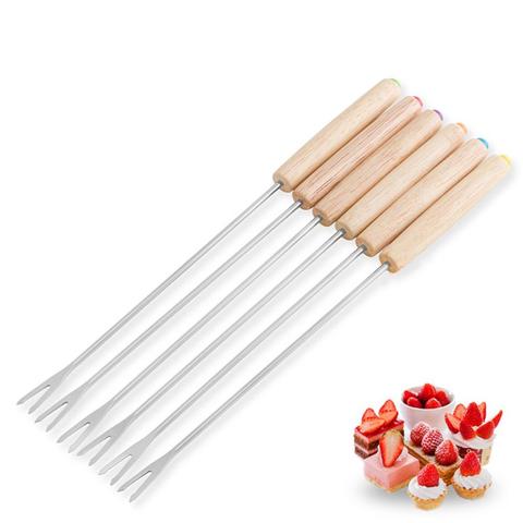 6pcs Stainless Steel Chocolate Fork Hot Pot Forks Cheese Fruit Dessert Fork Fondue Melting Skewer Kitchen Tools ► Photo 1/5