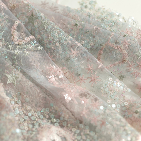 150cm 0.5m/lot Heart Sequins Embroidered Mesh Fabric Fantasy Grey-blue Embroidered Fabric Dress Consume Fabric Material X174 ► Photo 1/6