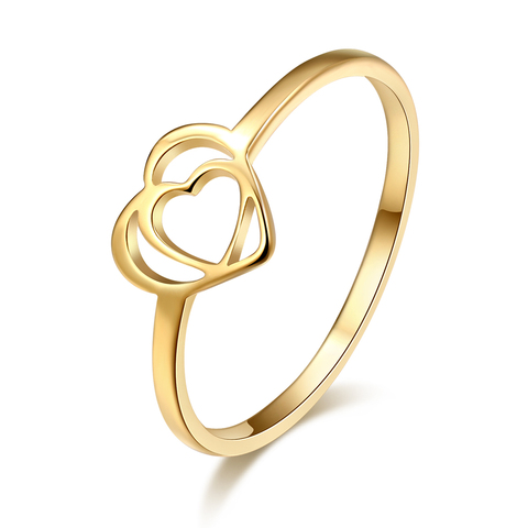DOTIFI Romantic Double Heart Heart Ring Gold  Color Fashion 316L Stainless Steel Engagement Jewelry Valentine's Day Gift R299 ► Photo 1/5