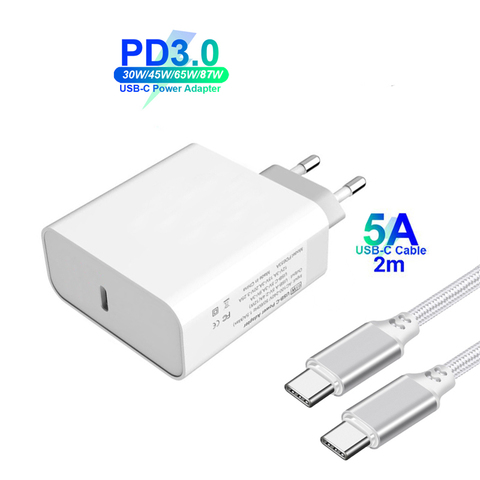 87W/65W/45W/30W PD/QC3.0 USB C Fast Power Adapter 100W Type-C Cable For MacBook/iPad Dell Lenovo Surface Pro USB-C Laptop Tablet ► Photo 1/6