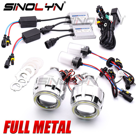 Sinolyn Projector Headlight 2.5'' Lenses Bi-xenon Angel Eyes Full Kit Metal Lens For H4 H7 Car Accessories Retrofit Use H1 HID ► Photo 1/6